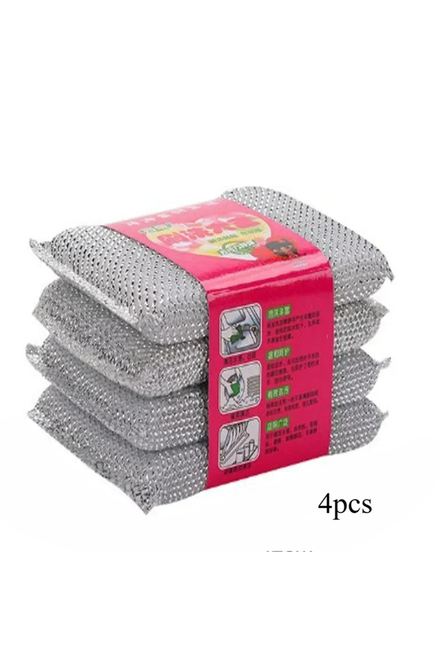 4pcs Silvery 4-Pack Non-Scratch Pot Scrub Sponges for Dishwashing And Household Cleaning - Set of 4