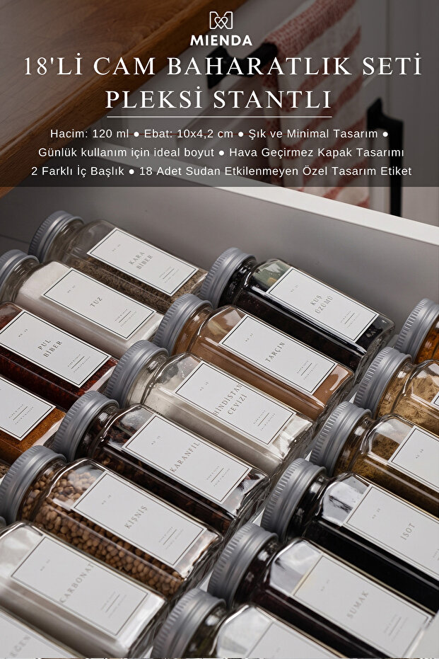 18-Piece White Label Clear Plexiglass - Glass Spice Rack Set with Stand Mh02Slvr18