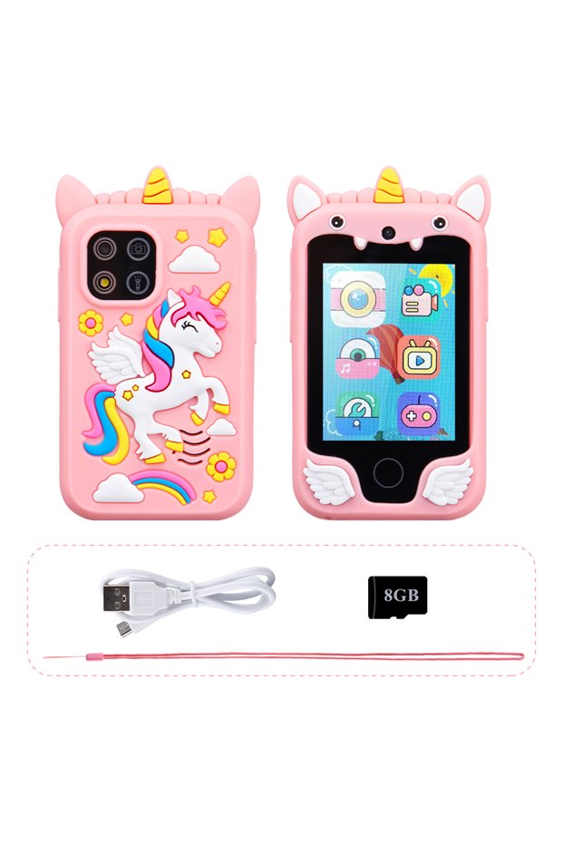 Pink With 8G Kids Muscial Smart Phone Toys Cartoon Unicorn Touchscreen Baby Mobile for Girls Boys Ed