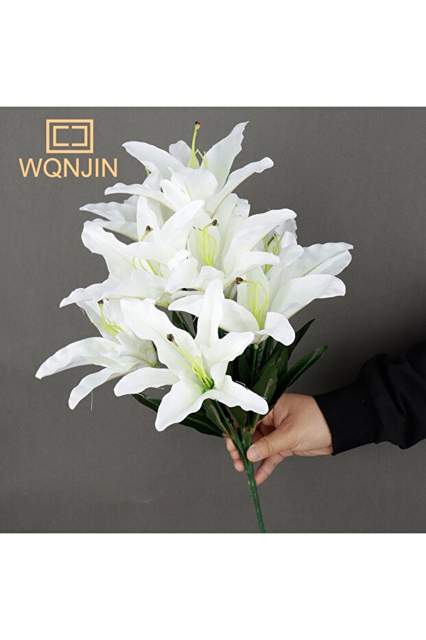 white 9 Heads/Branch White Lily Artificial Flower Simulation Flower Decorative Home Decoration Gift