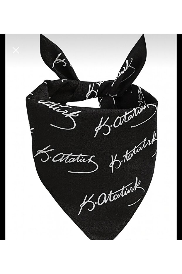 10 Pieces of Atatürk Signed Multi-Purpose Scarf Black 50X50Cm November 10Th Ceremony
