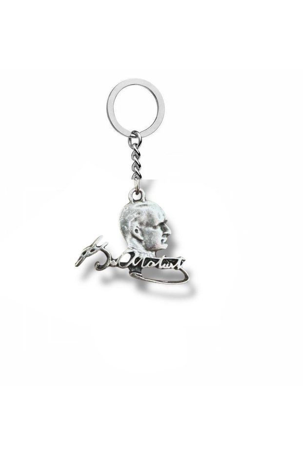Ataturk Silhouette and Signature Figure Metal Keychain – Silver Color Unisex Accessory