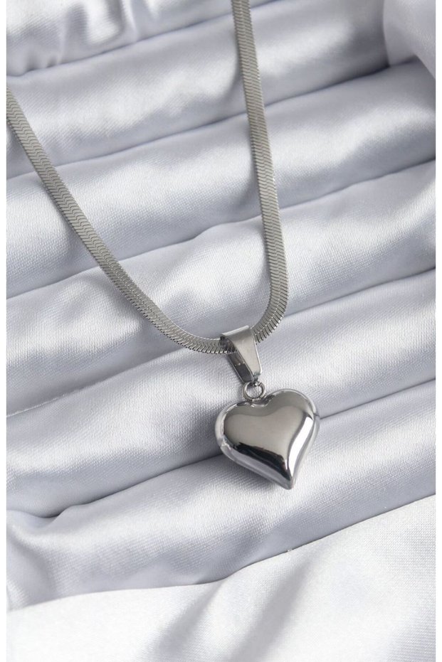 Italian Chain Heart Necklace for Women – Silver Color Stainless Steel, 55 cm Stylish and Elegant Design