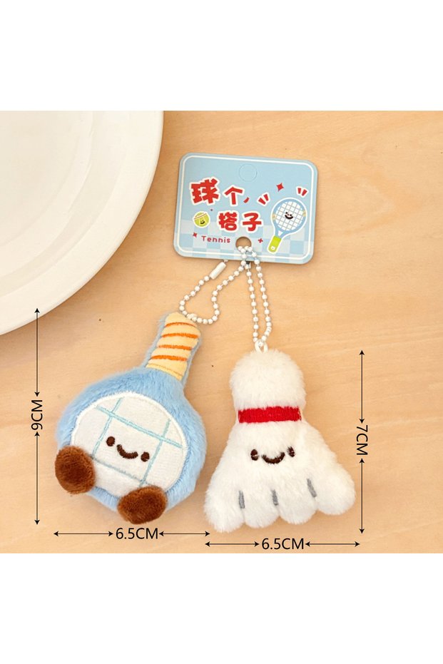 B 2PCS 2/8Pcs Racquet Set, Doll Pendant, Cute Plush Toy Pendant, Keychain, Bag Decoration Pendant