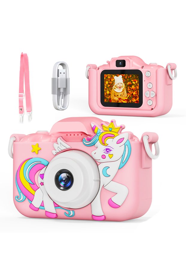 Unicorn Pink 04 Kids Camera Girls Selfie Camera 1080HD Video Photography Digital Camera for Kids wit