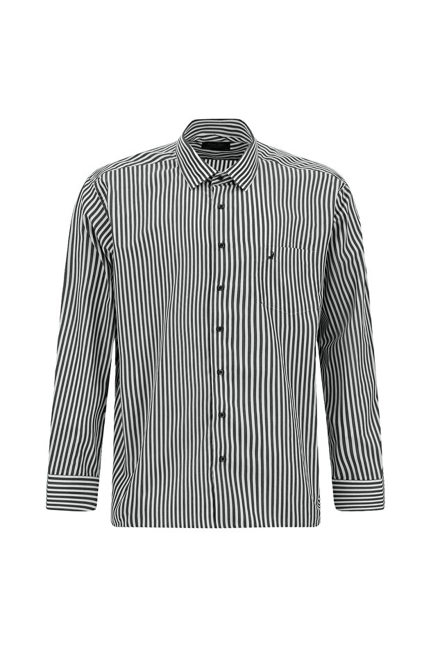 Long Sleeve Classic Striped Pocketed Cotton Shirt