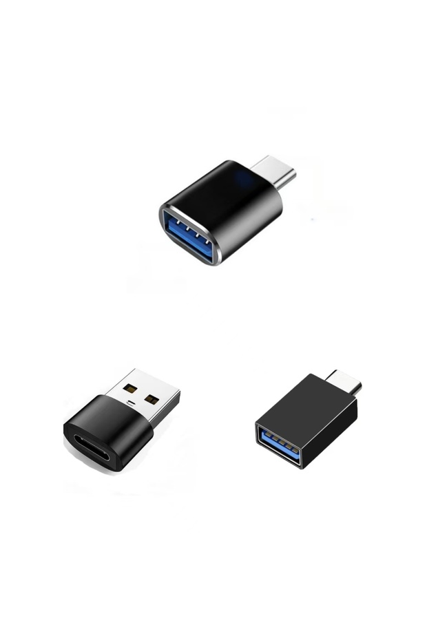 طقم محولات USB 3.0 من النوع A إلى النوع C (3 قطع) باللون الأسود (محول USB-C متوافق مع OTG)