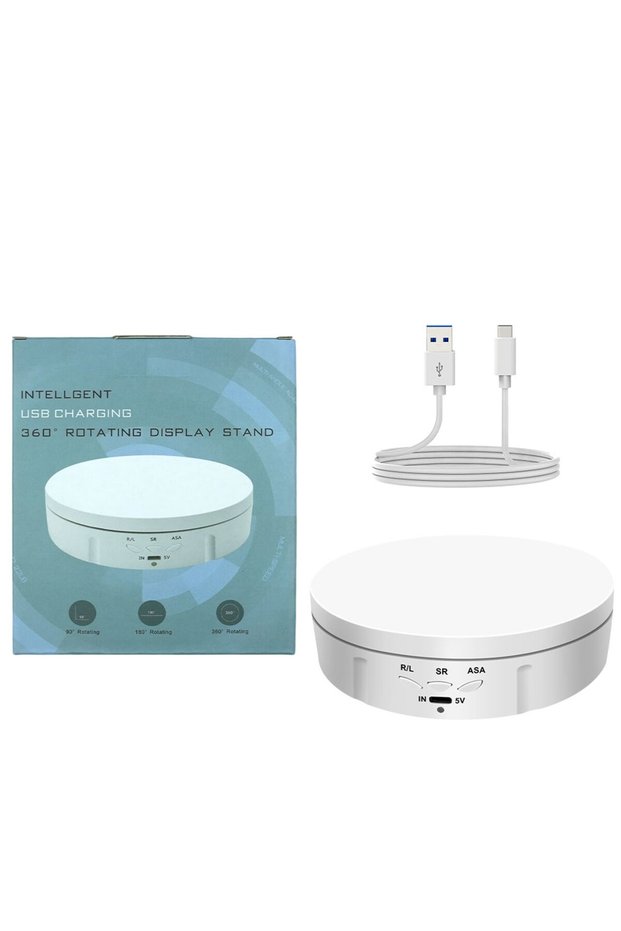 145 White Motorised Rotating Mirror Display Stand,360 Degree Turntable, Jewellery Holder,USB Power S