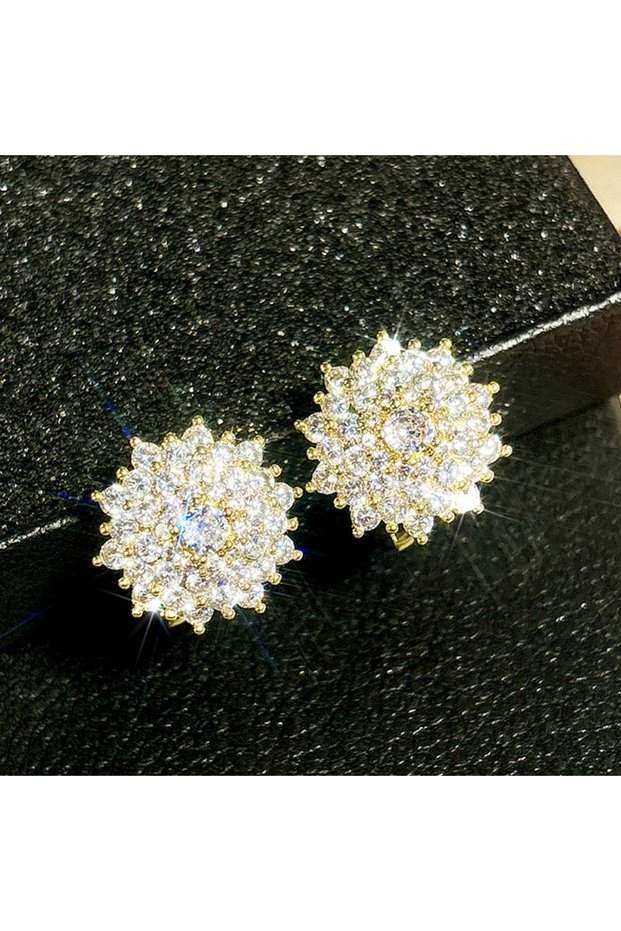 E4251 Huitan Flower Shaped Women Stud Earrings Party Daily Engagement Trendy Jewelry Inlaid Shiny CZ