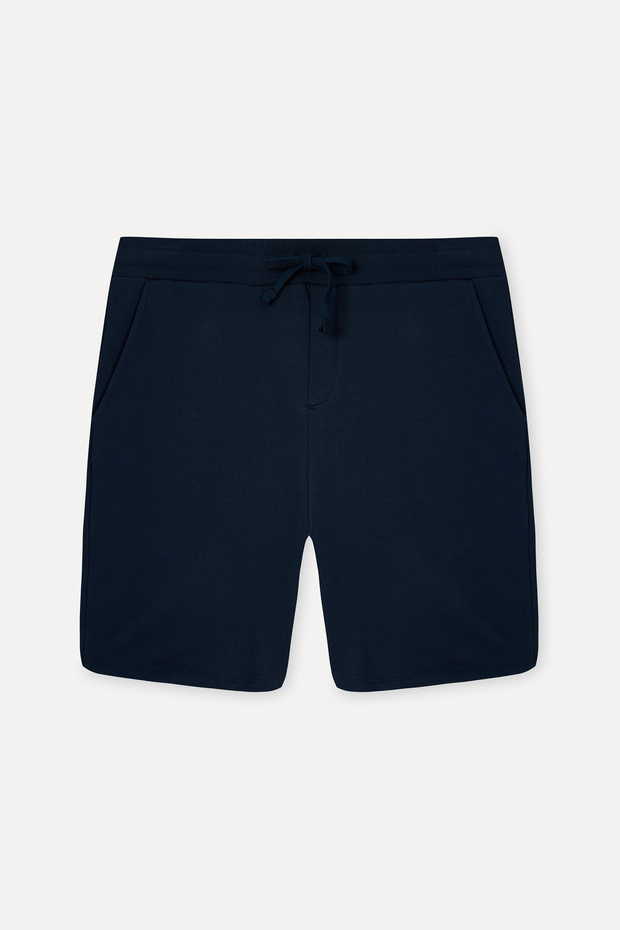 Men's Navy Blue Straight Fit Tie-Waist Shorts