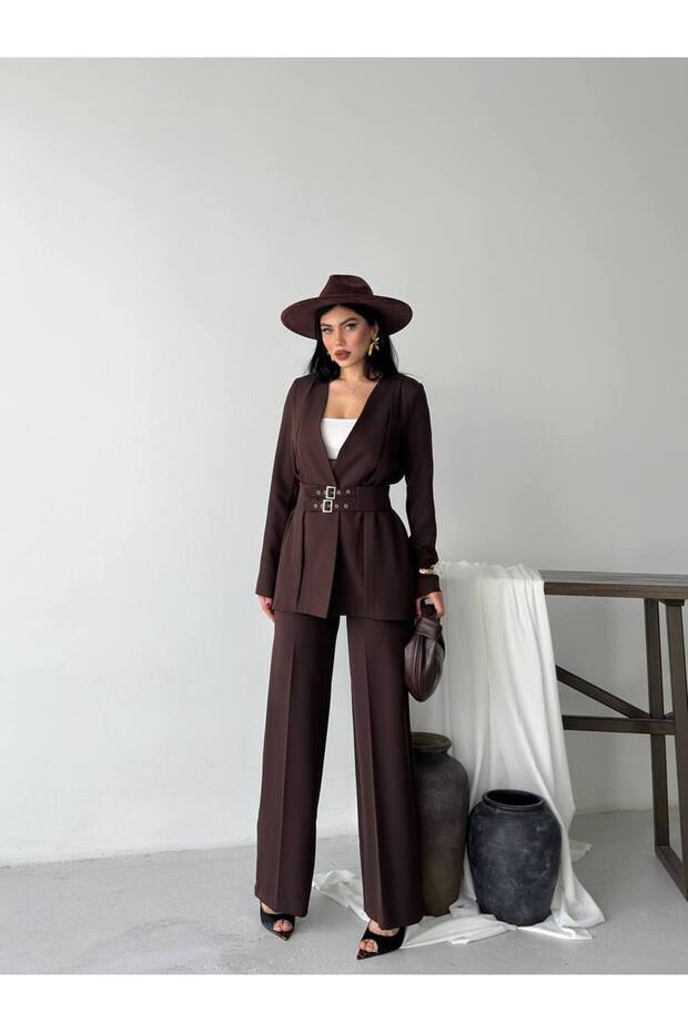Premium Fit Kemerli Blazer Pantolon İkili Takım - 3