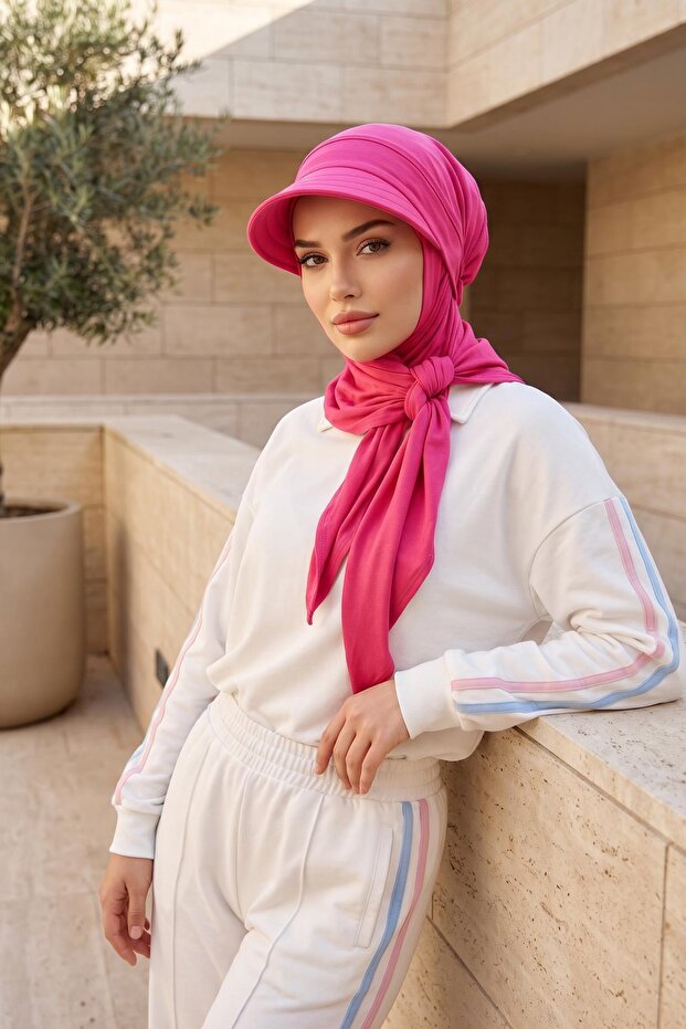 شال عملي من القطن الممشط مزود بحافة قابلة للإزالة وقابلة للتعديل ومضادة للانزلاق، SPS-2، فوشيا