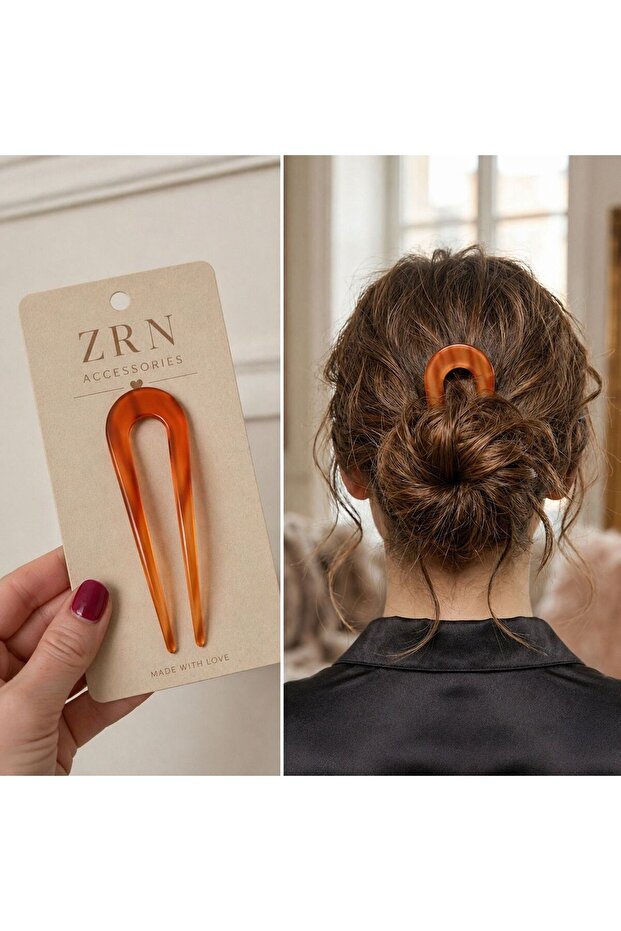 Bone U Pin Knotting Clip Orange Color Easily Makes Knots in Hair When Heat Is Applied.