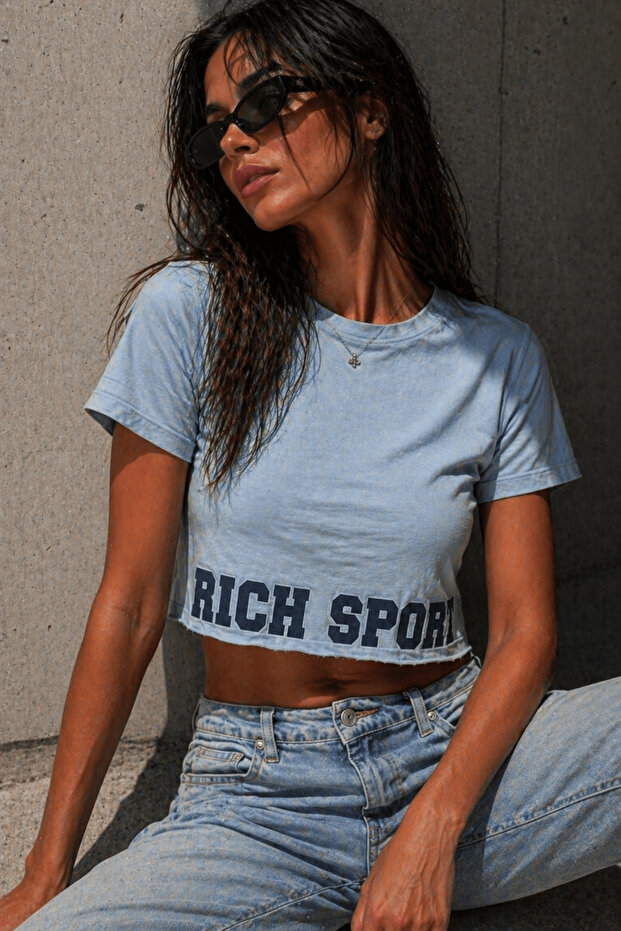 Women's Cotton Sport Printed Oversize Short Sleeve Crop T-Shirt