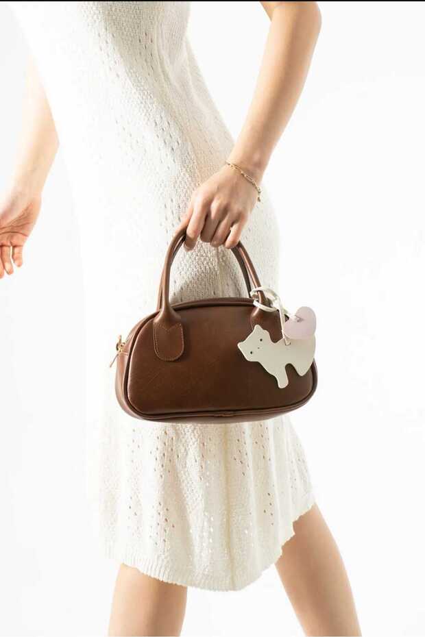 Women's Cat Charm Gift Shoulder Crossbody Bag Brown