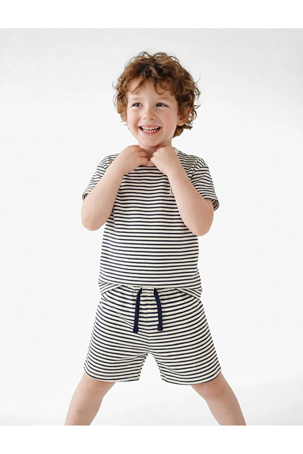 Cotton Striped Navy Blue Baby Boy Shorts 6Smb40079Tk