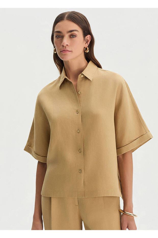 Beige Linen Oversized Top