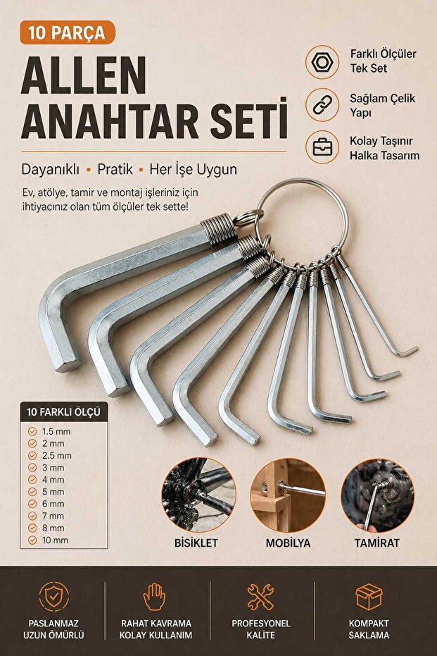 🔧 10-Piece Allen Wrench Set – Durable & Professional Solution! Alyan Repair Kit