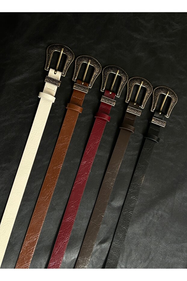 5-Piece Marvel Classic Patterned Women's Antique Gold Buckle Belt