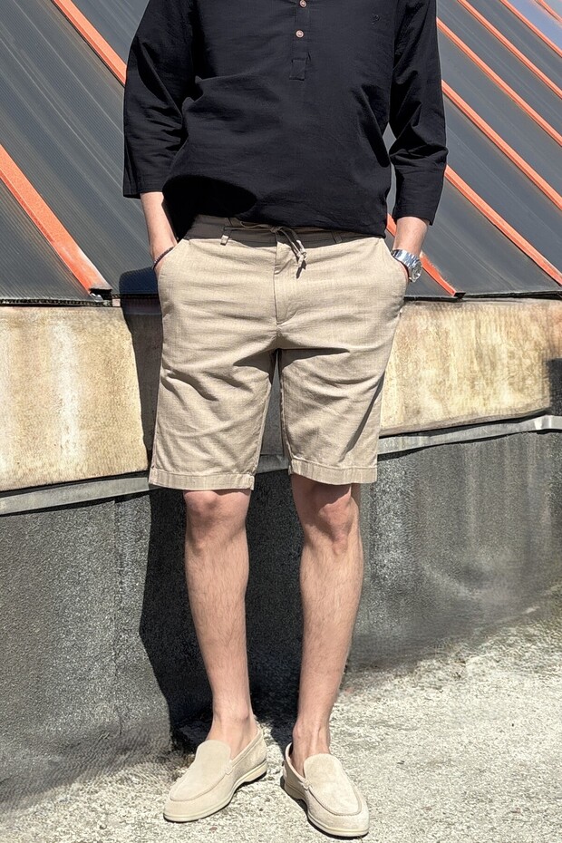 Men's, waist lace up, regular fit, Old Money Culture, cotton, linen woven shorts 24INP284