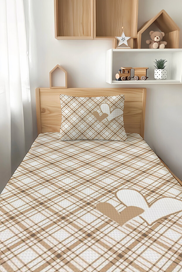 Brown Heart and Lines Cotton Pique Set
