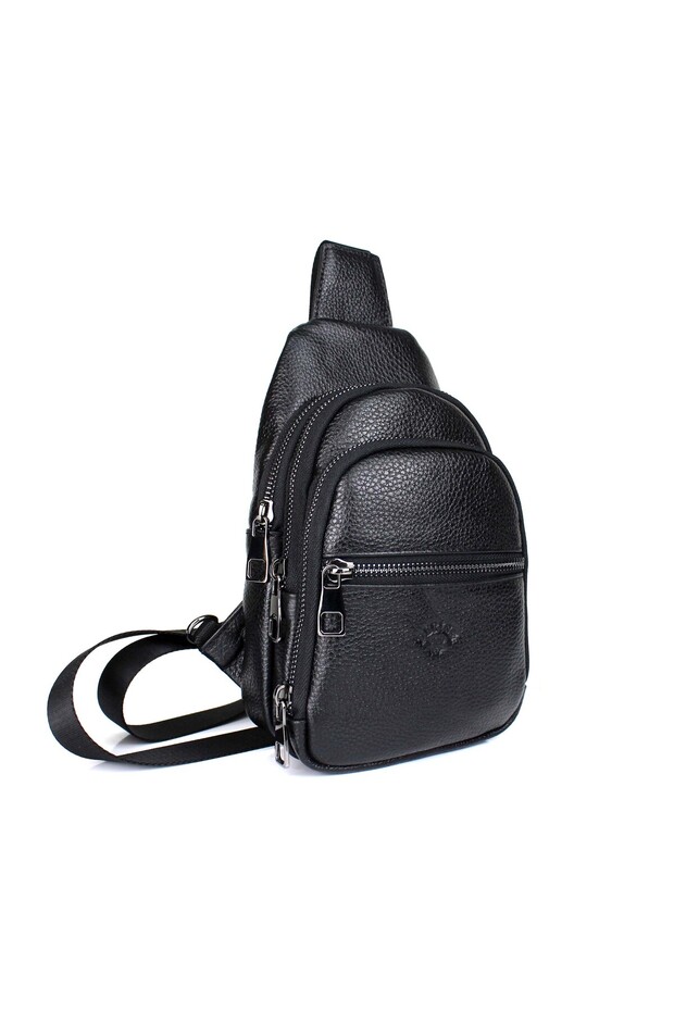 Men's Black Genuine Leather Double Handle Cross Shoulder Bag Body Bag Chest Bag