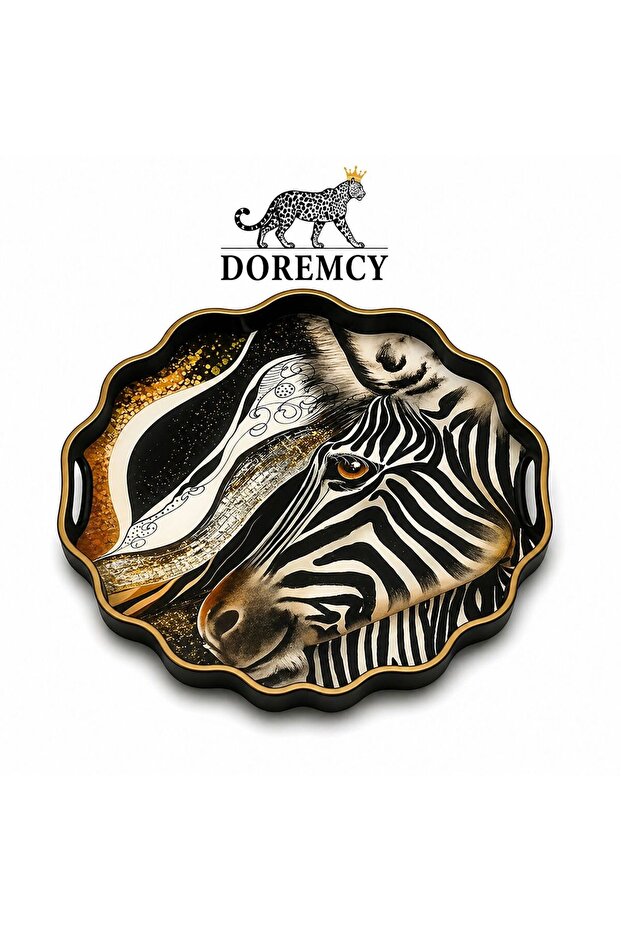 Luxury Glass Surface Presentation Tray 38 cm - Tea and Coffee Serving Tray - Decorative Round Tray with Gold Detail