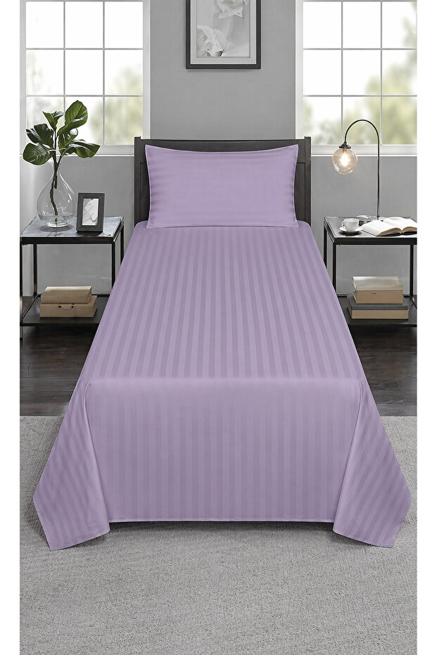 Single Bed Striped Bedsheet Set 2 Pieces – 160x200 cm Flat Sheet + 50x75 cm Pillowcase – Soft & Stylish Fabric
