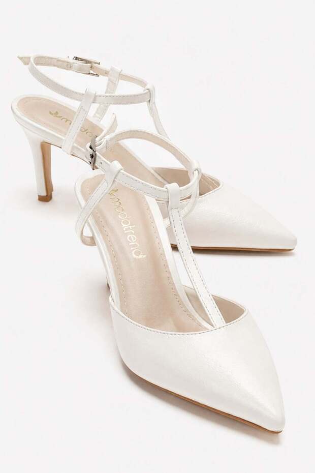 Women's Thin Heeled Open Back High Heeled Shoes White Crinkled