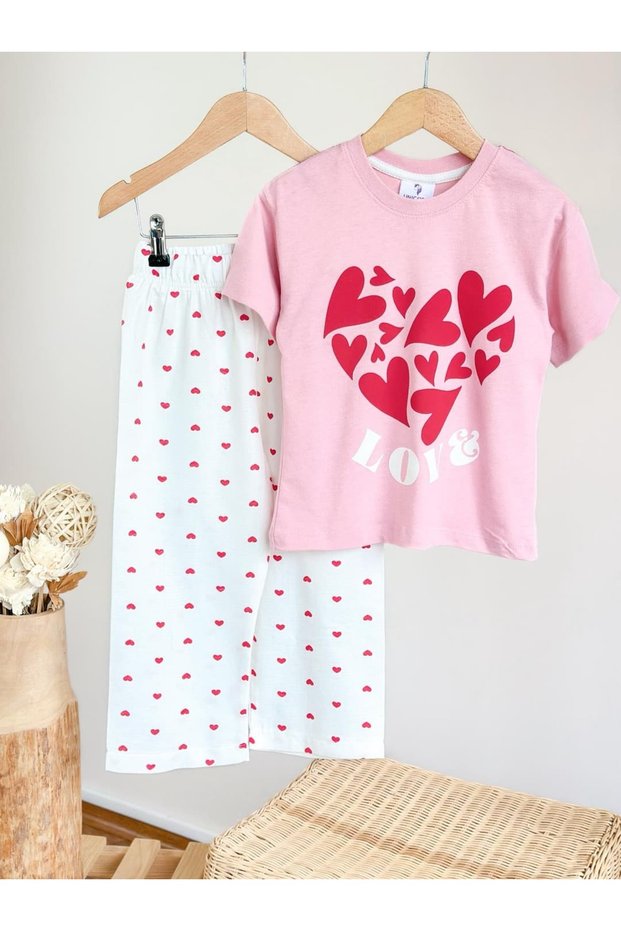 More Love Printed T-Shirt and Woven Trousers Girls' Set
