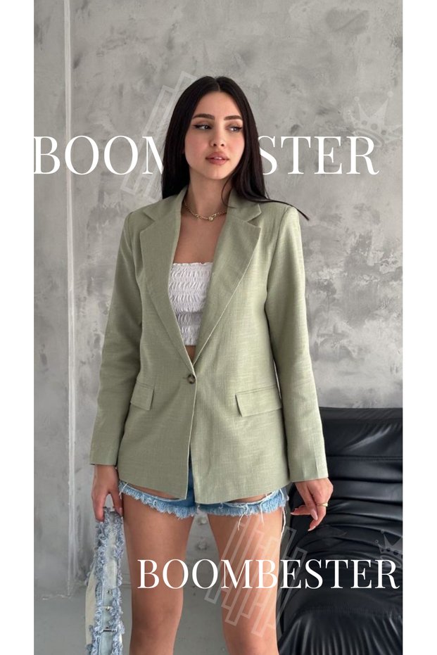 Women's Flam Linen Lined Blazer Summer Jacket – Striped Lining Detail Comfortable Fit Slim Jacket