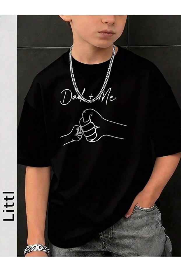 Father Child T-Shirt Dad & Me Printed Black White Unisex Cotton T-Shirt