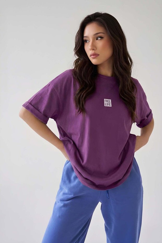 Women's Oversize Casual T-Shirt Crew Neck Free Life Purple