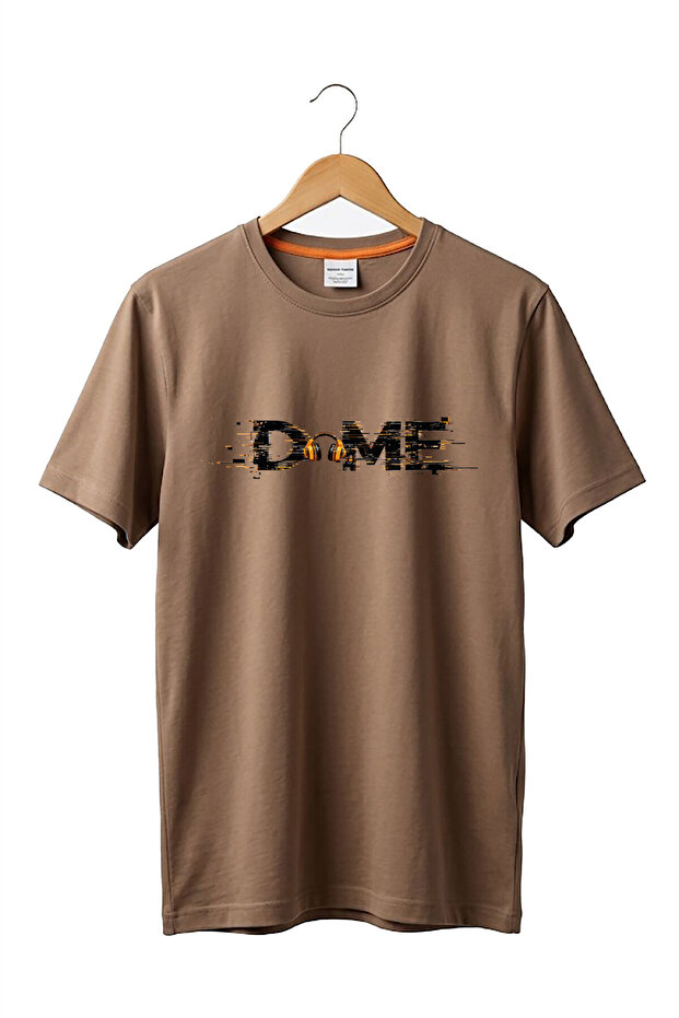 Unisex Music Themed Dome Written Headphone Figured Glitch Design Street Style 100% Cotton Basic T-Shirt
