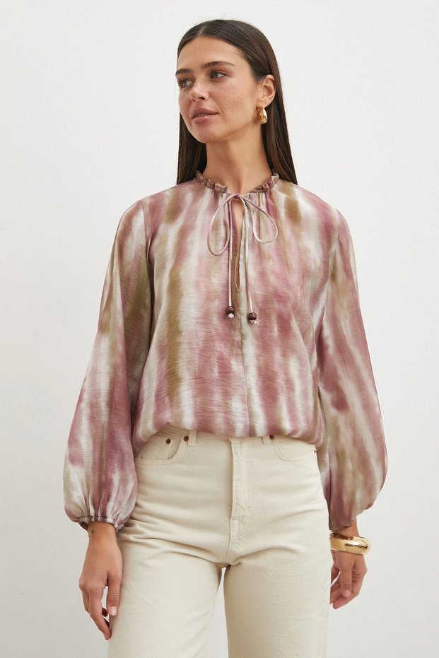 Multicolor Gradient Patterned Balloon Sleeve Blouse