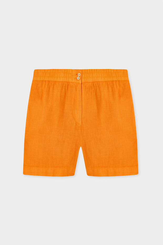 Women's Orange Relax Fit Linen Shorts