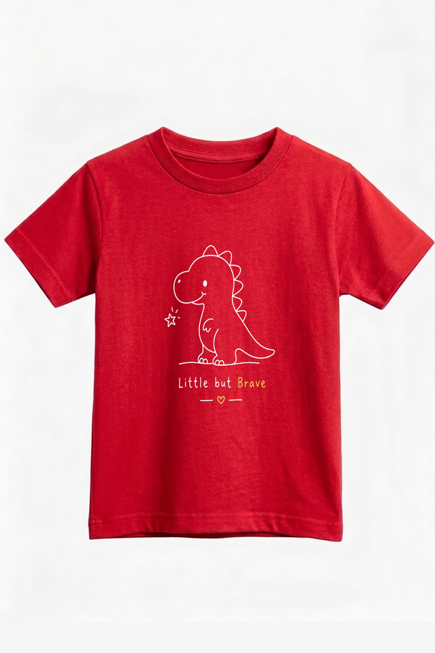 Unisex Kids' Minimal Dinosaur Printed Crew Neck Short Sleeve T-Shirt