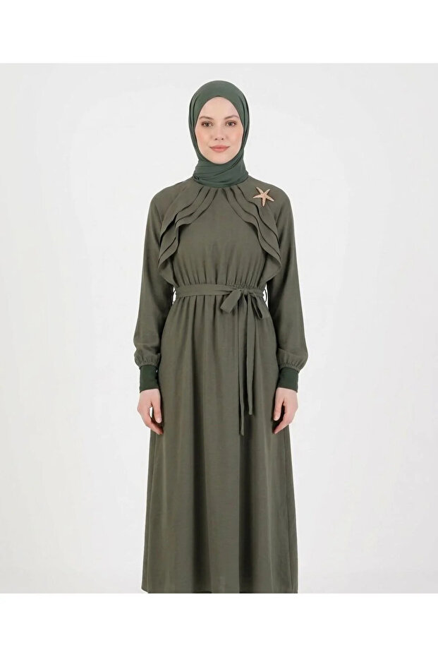 Waist-Tie Hijab Dress with Stylish Accessories