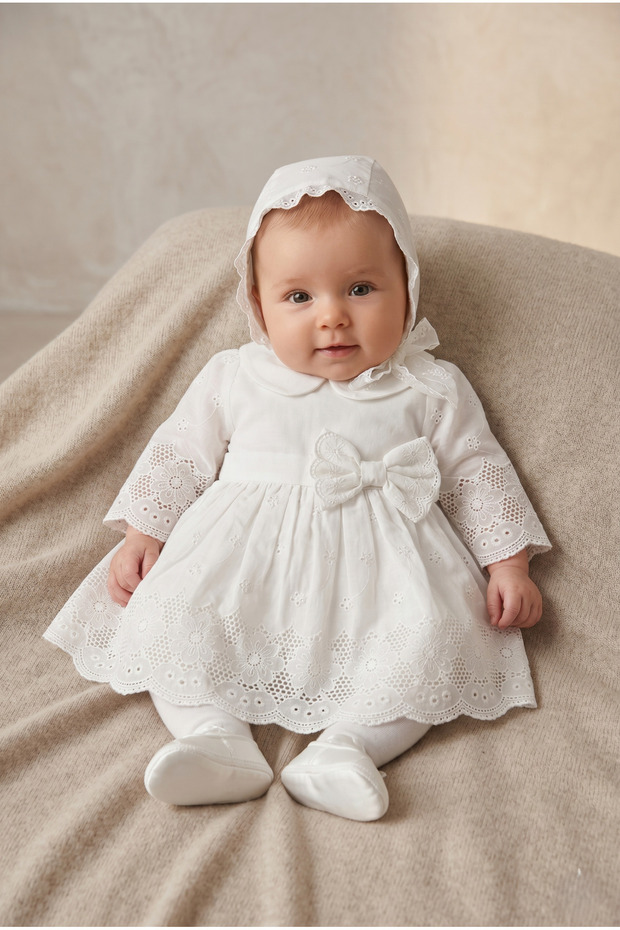 Baby Girl Manolya 4-Piece Premium 100% Cotton Mevlüt Set 0-3/3-6 Months Newborn Baby Girl Special Day Dress