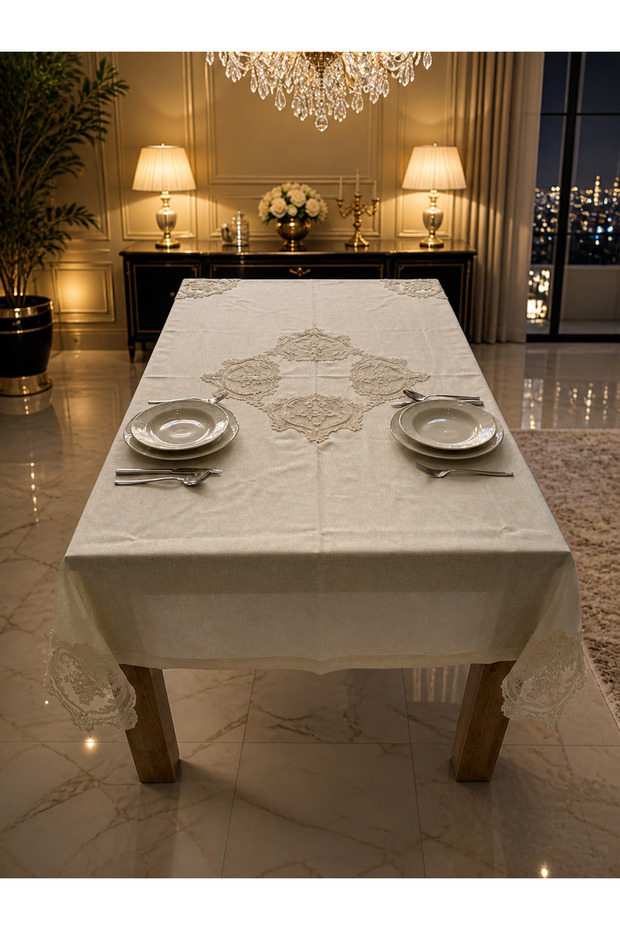 Tablecloth – Dertsiz 12-Person Single Tablecloth Dowry Gift Dertsiz Stain-Resistant Linen