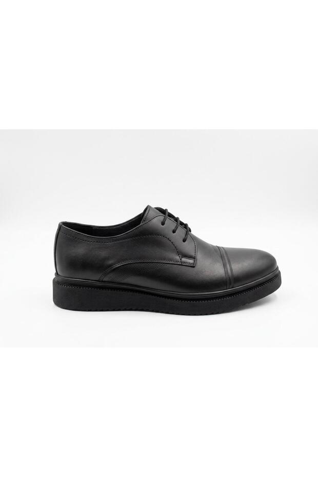 Men's Black Genuine Leather Laced Classic Casual Shoes 0505