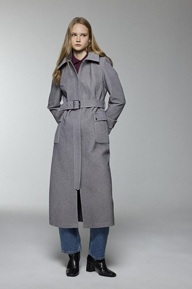 Hooded Belted Detailed Coat A.Gray 13925