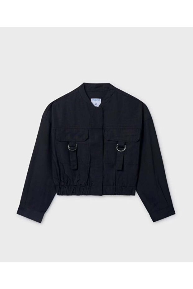 Girl's Metal Buckle Detailed Jacket 8-18 Years Black