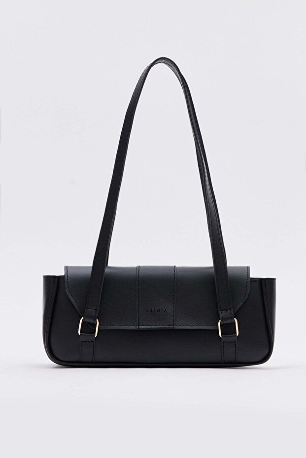 Black D59 Zippered Modern Minimal Design Long Strap Large Volume Daily Women's Hand and Shoulder Bag