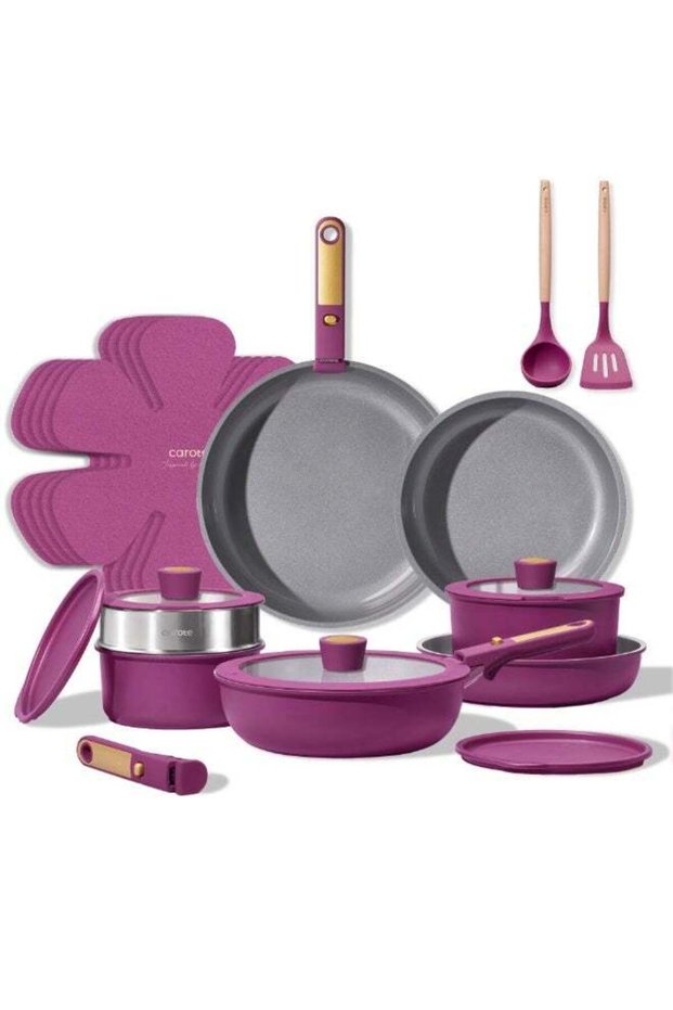 21-Piece Ceramic Cookware Set with Detachable Handle, Stackable Pots & Pans, PFAS-Free Nonstick