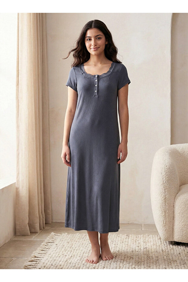 Night Gown Short Sleeve Textured