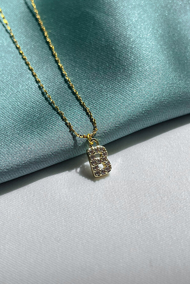 Zircon Stone Minimal Letter Steel Chain Necklace