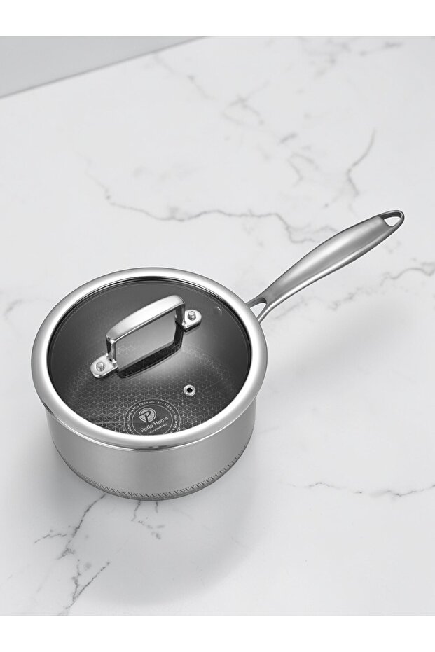 Imperial Series 18Cm Sauce Pan I-300, 3Ply Stainless Steel 304, Full Non-stick, Etched pattern+KFCC Ceramic coating, Induction based, PFOA-Free.
