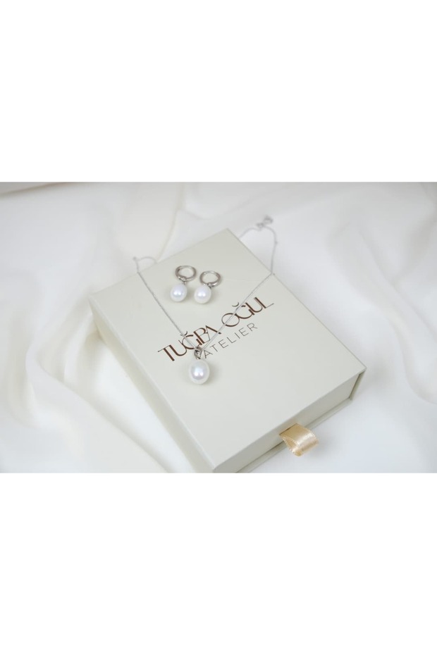 Set008 Special Series Genuine Pearl Stone Detail Silver Necklace Earring Set