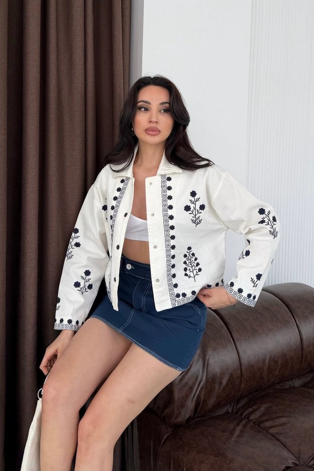 White Embroidered Gabardine Jacket
